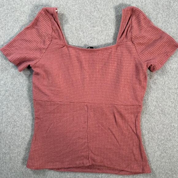 Lulus Quintessential Muse Mauve Ribbed Short Sleeve Top Women's Small - Picture 8 of 8